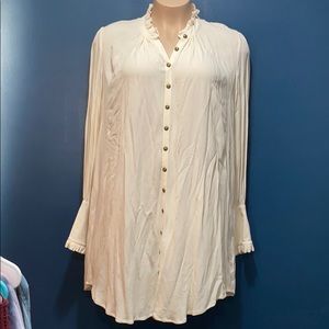Free People cream extra long tunic w/brass buttons